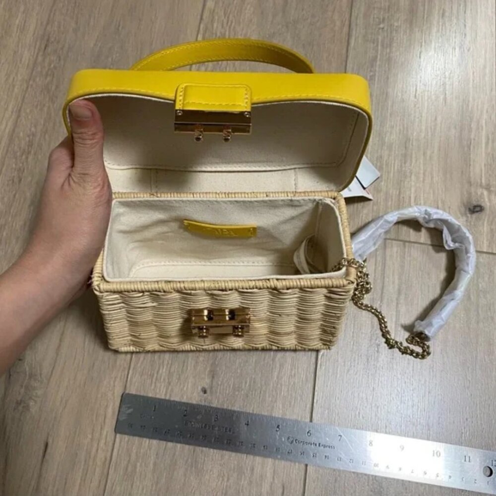 Zara Rattan Box Bag with Handle Yellow - Picture 7 of 9